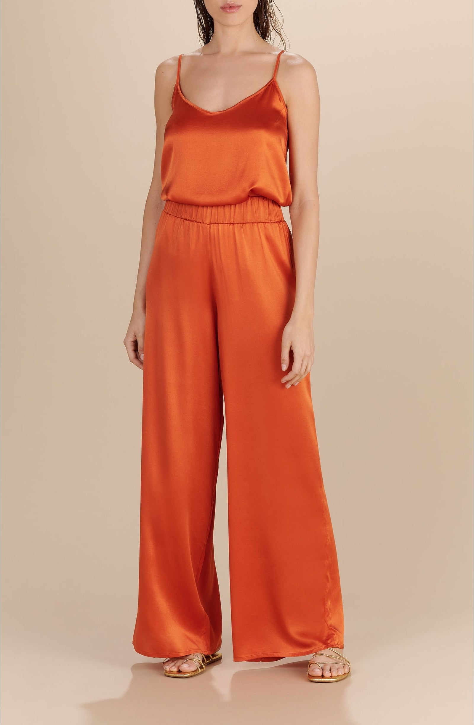 Pantalon large Tom en soie - Paprika