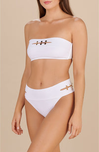 Wave jewelled bandeau bikini top - White