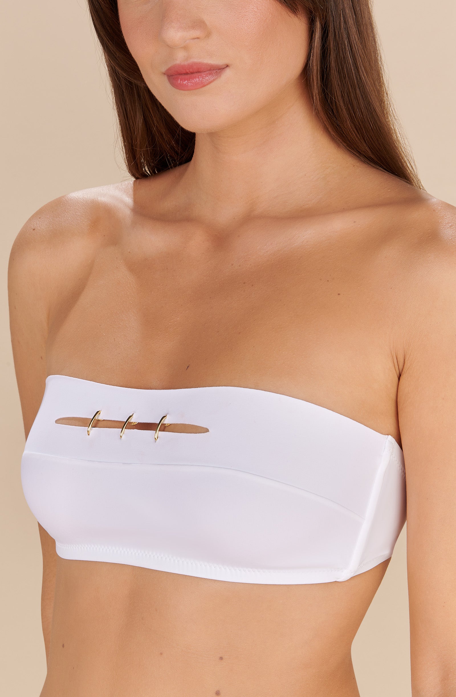 Wave jewelled bandeau bikini top - White