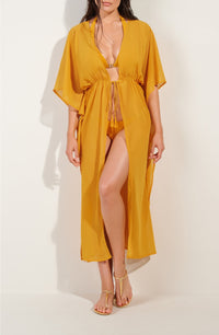 Robe longue fendue sur les côtés - Ocre