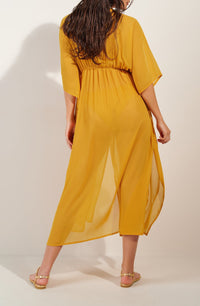 Robe longue fendue sur les côtés - Ocre