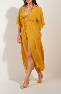 Robe longue fendue sur les côtés - Ocre