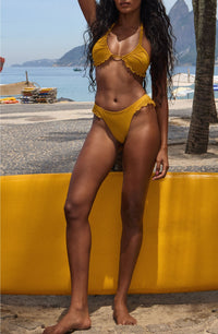 Maelys ruffled triangle bikini top - Ochre