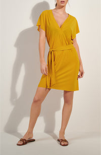 Robe courte ample Nalia en voile léger - Ocre