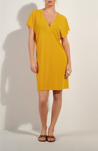 Robe courte ample Nalia en voile léger - Ocre