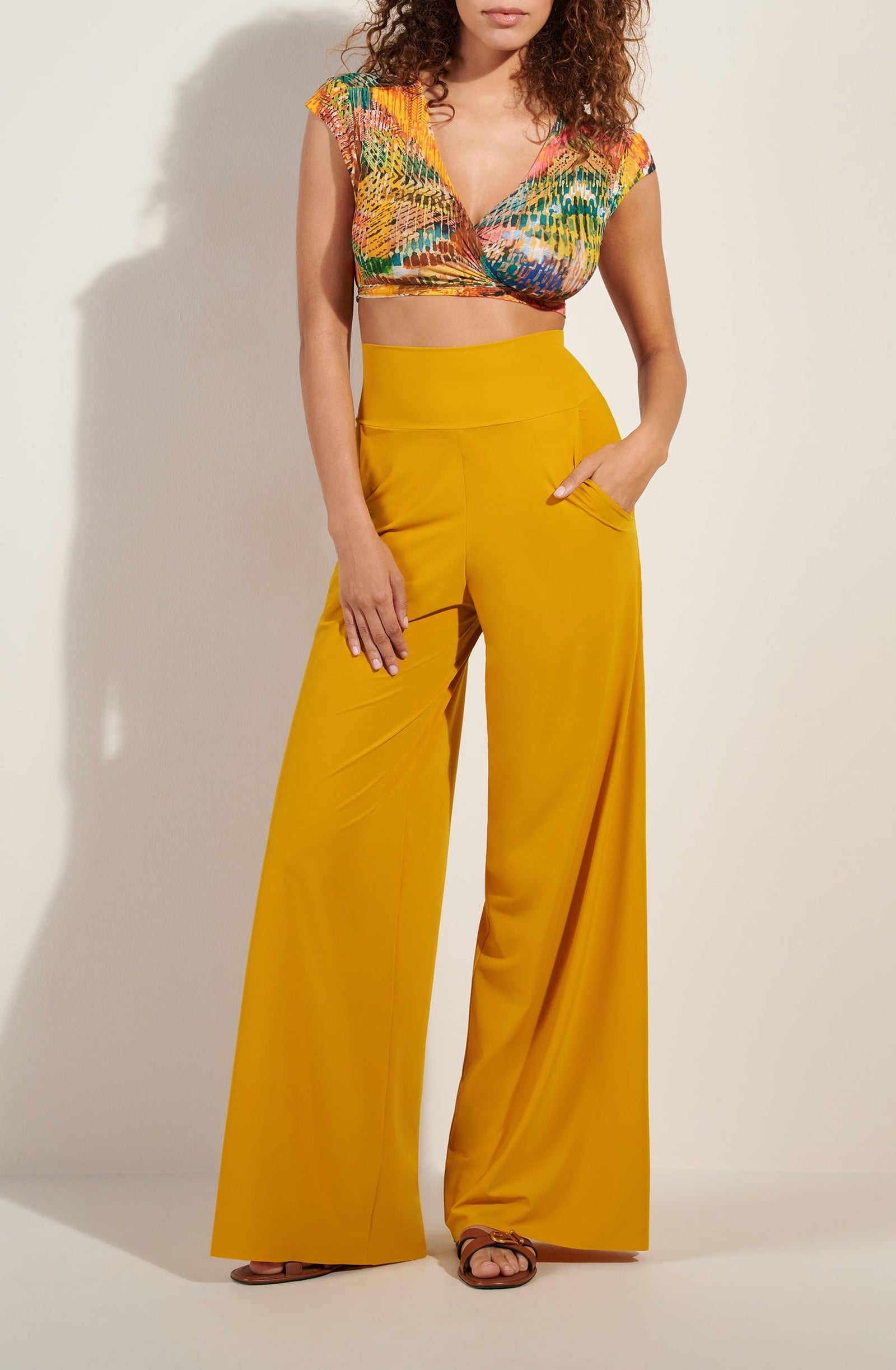 Pantalon large taille haute Penda - Ocre