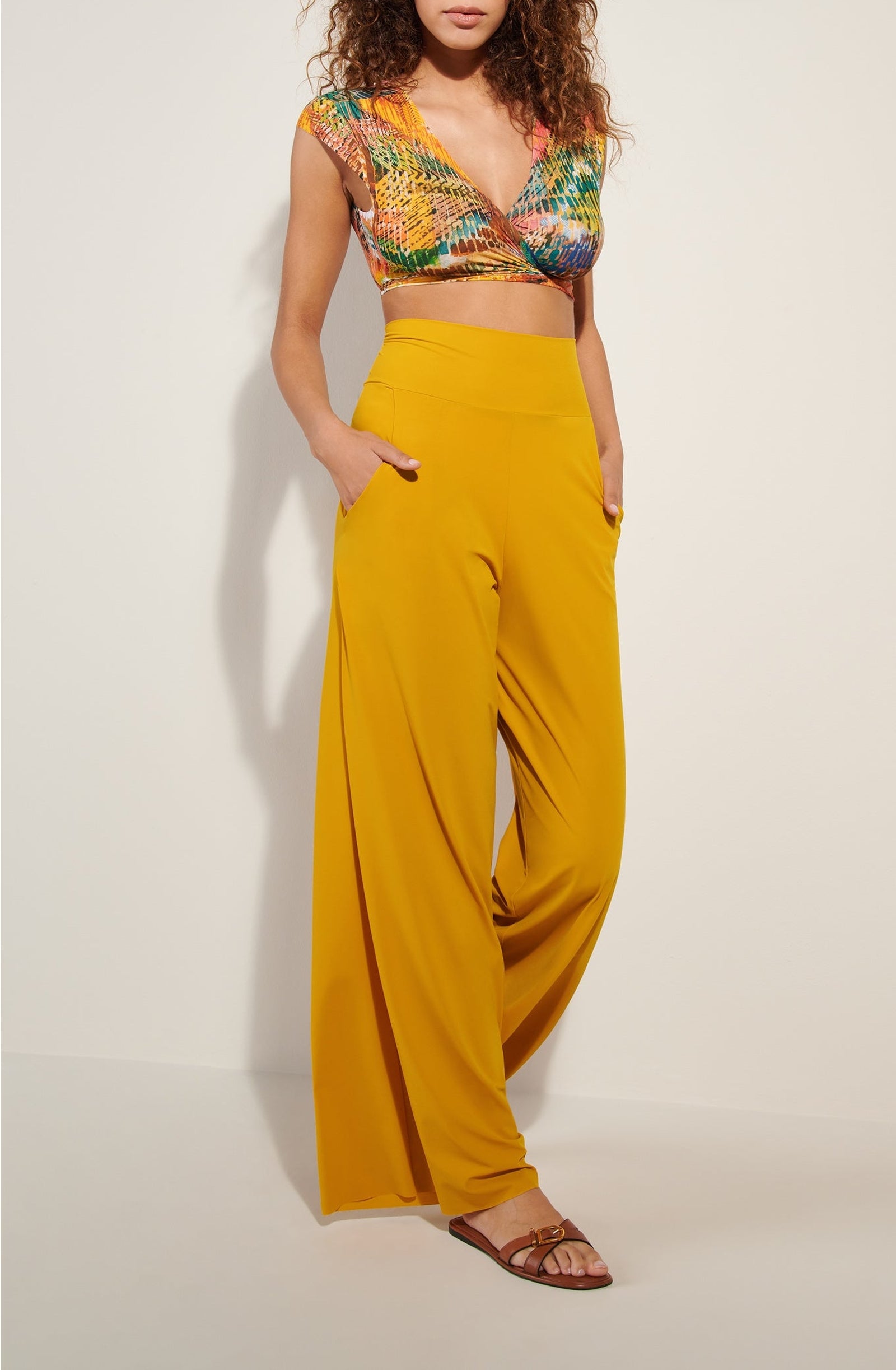 Pantalon large taille haute Penda - Ocre