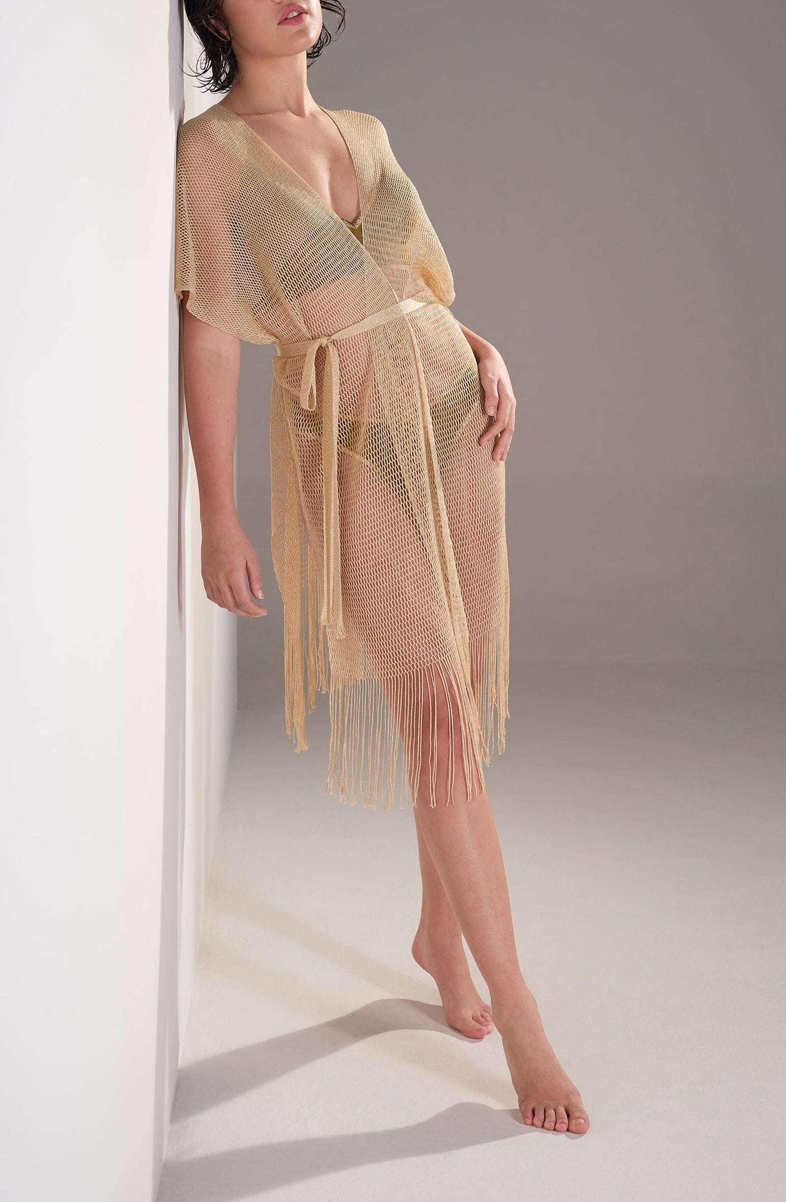 Kimono Vita à franges - Jaune