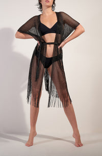 Kimono Vita à franges - Noir