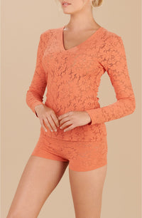 Shorty taille haute Bobby en dentelle - Paprika