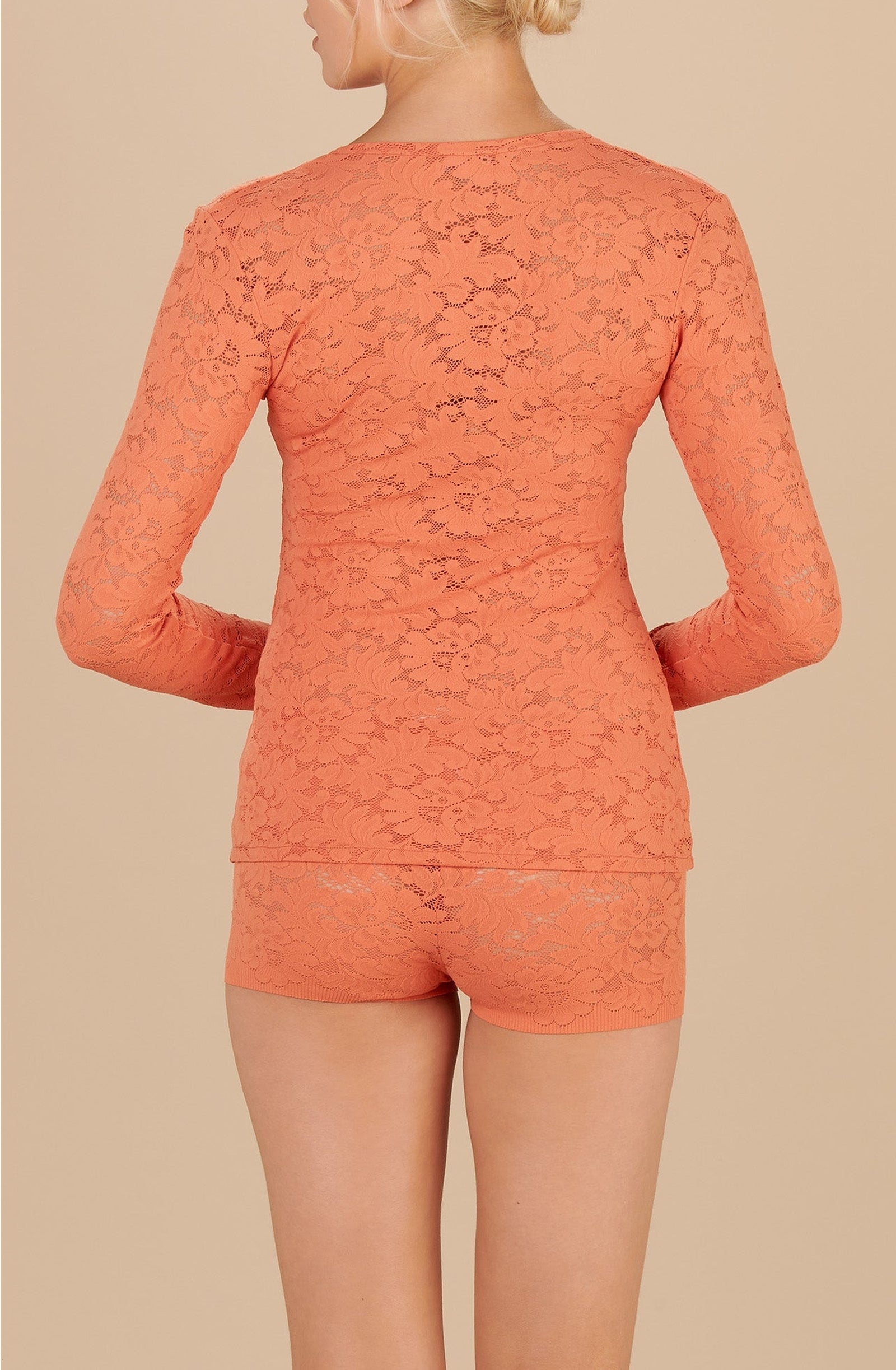 Shorty taille haute Bobby en dentelle - Paprika