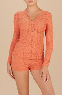Shorty taille haute Bobby en dentelle - Paprika