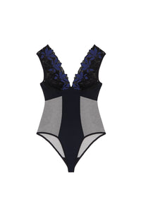 Body Bleuen en résille et broderie - Encre