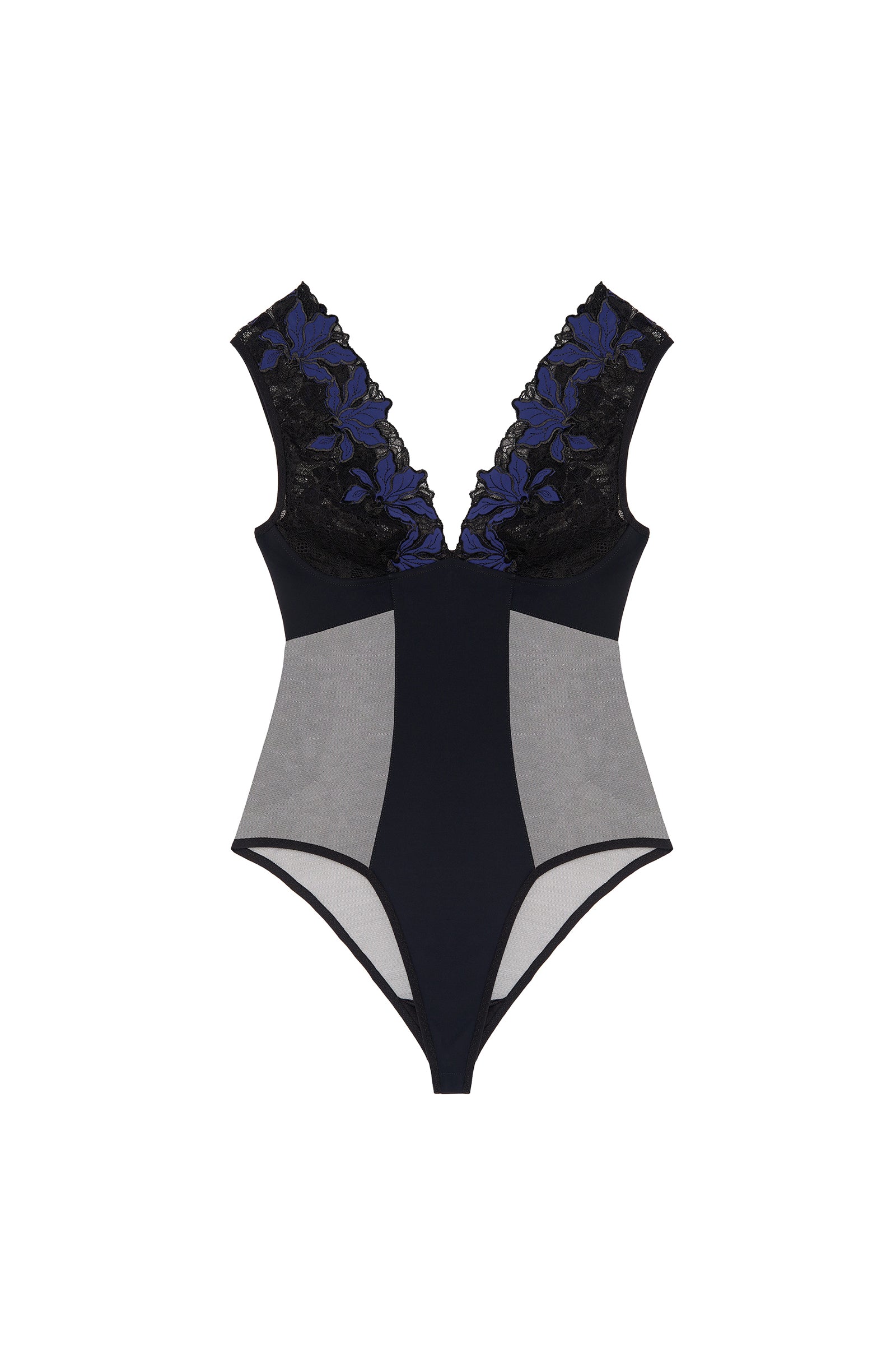 Body Bleuen en résille et broderie - Encre