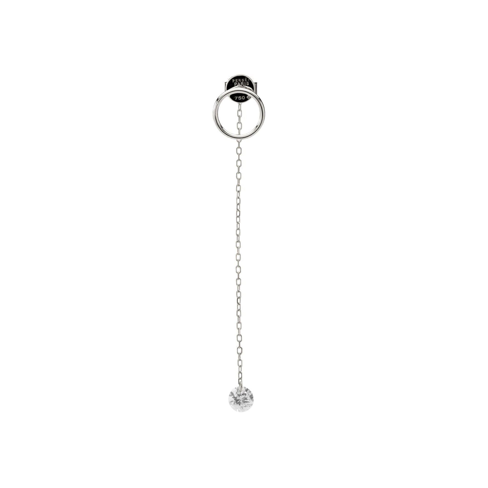 Mono boucle Floating chaînette sertie d'un diamant - Or Blanc