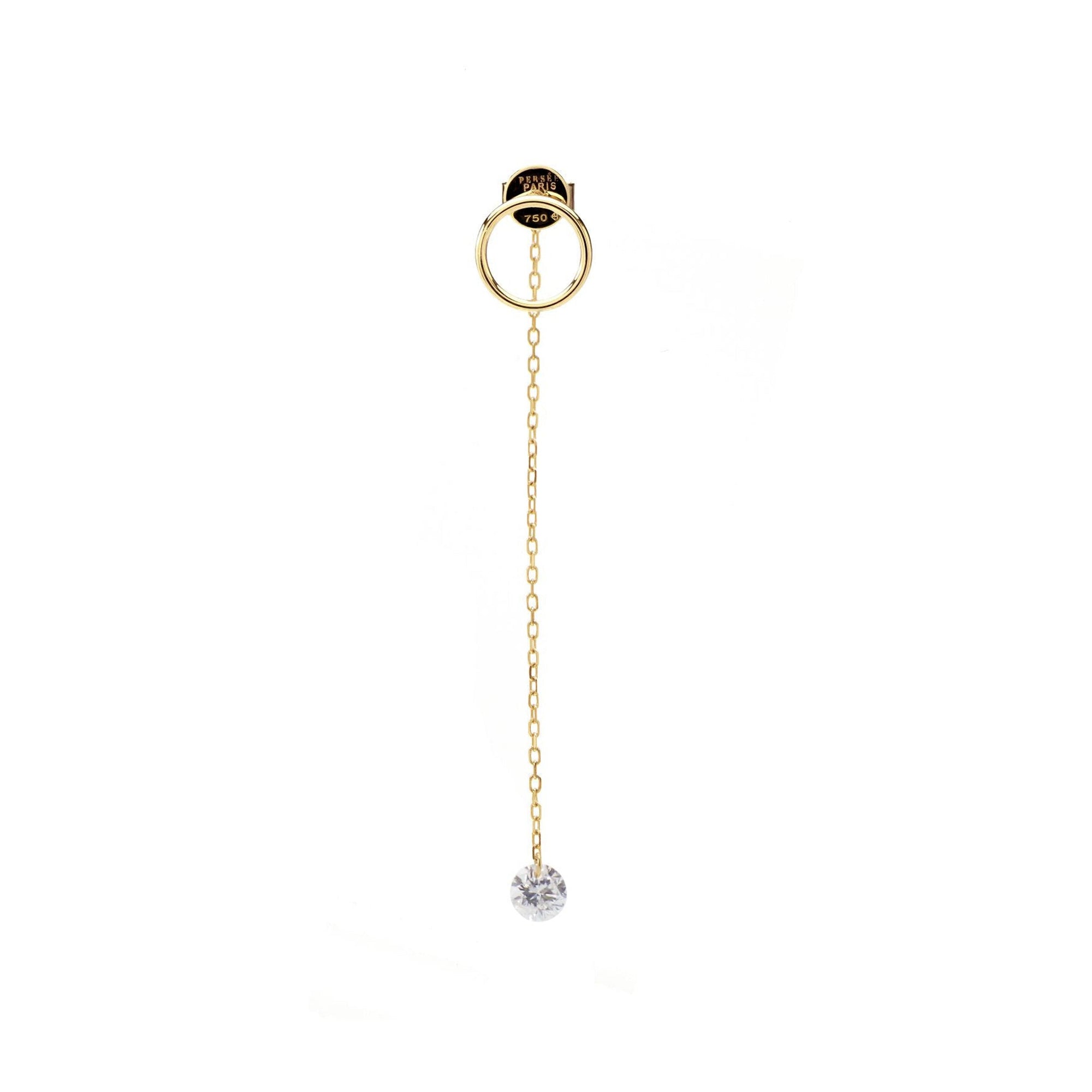Mono boucle Floating chaînette sertie d'un diamant - Or Jaune