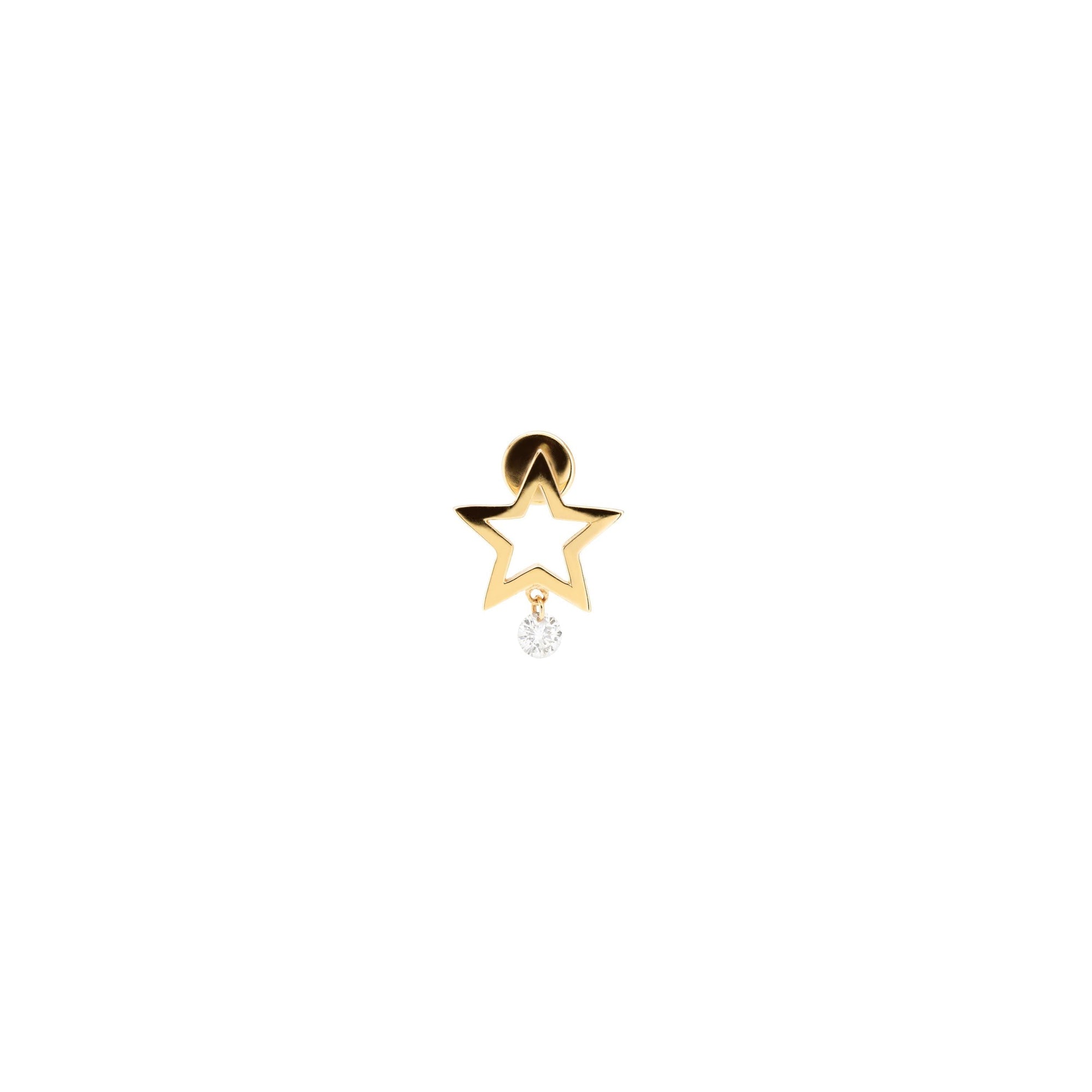 Mono boucle piercing Étoile sertie d'un diamant - Or Rose