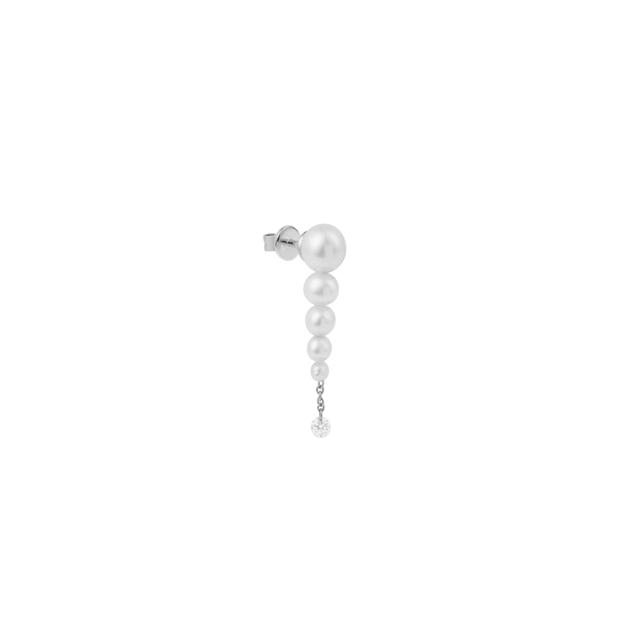 Mono boucle Aphrodite sertie d'un diamant & perles - Or Blanc