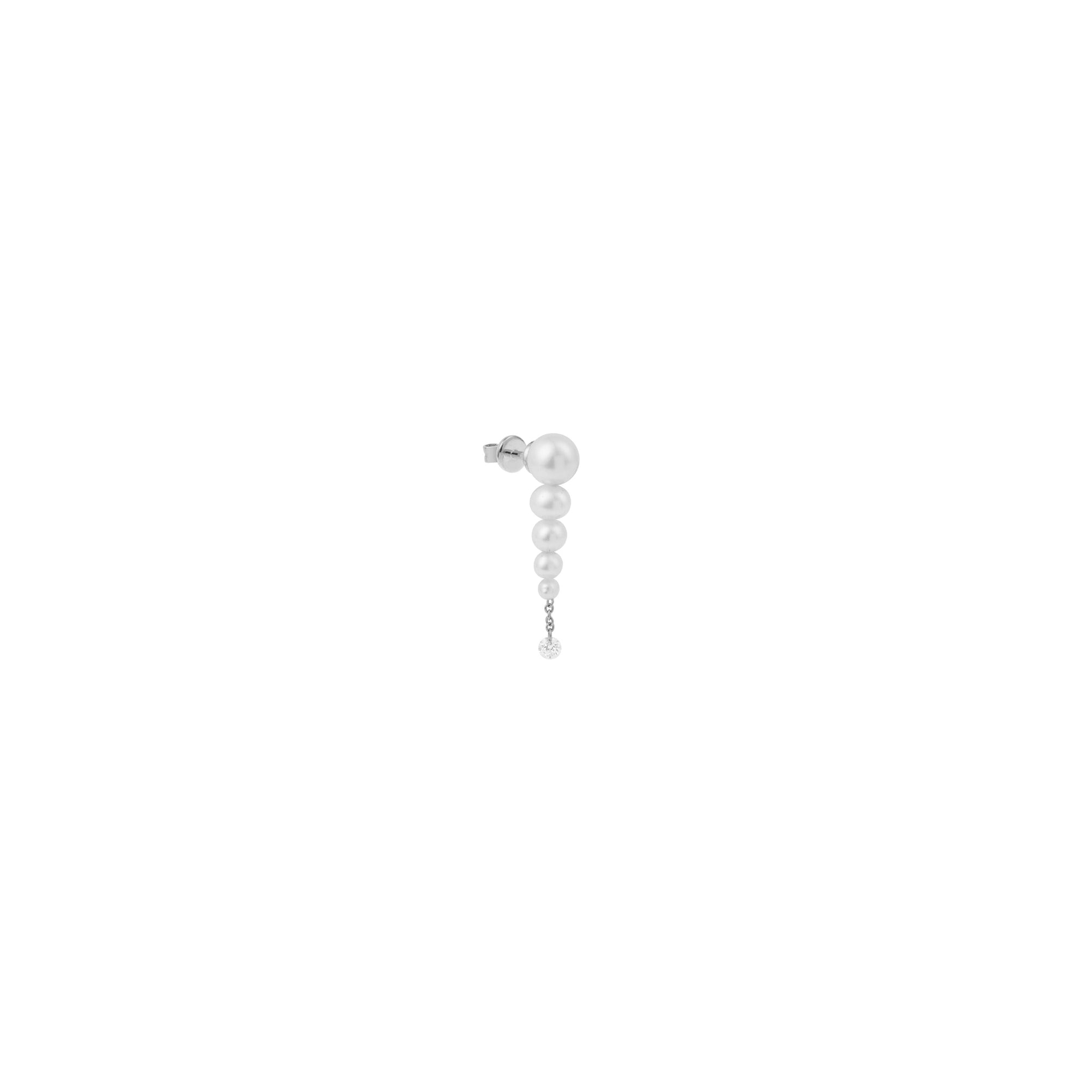Mono boucle Aphrodite ornée de perles & sertie d'un diamant - Or Blanc
