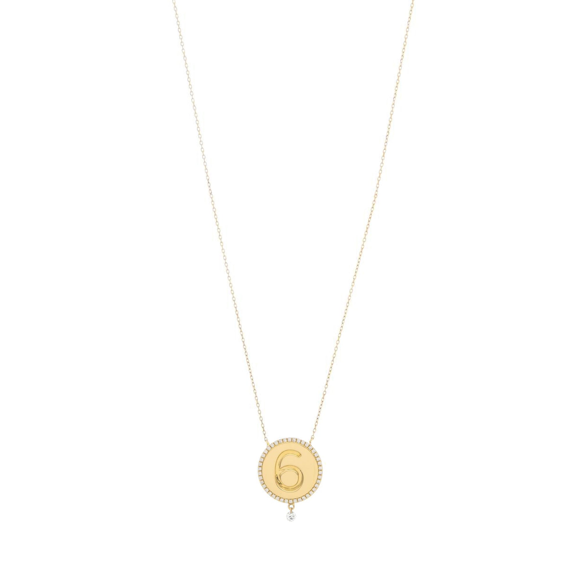 Collier One Médaillon N°6 serti d'un diamant - Doré