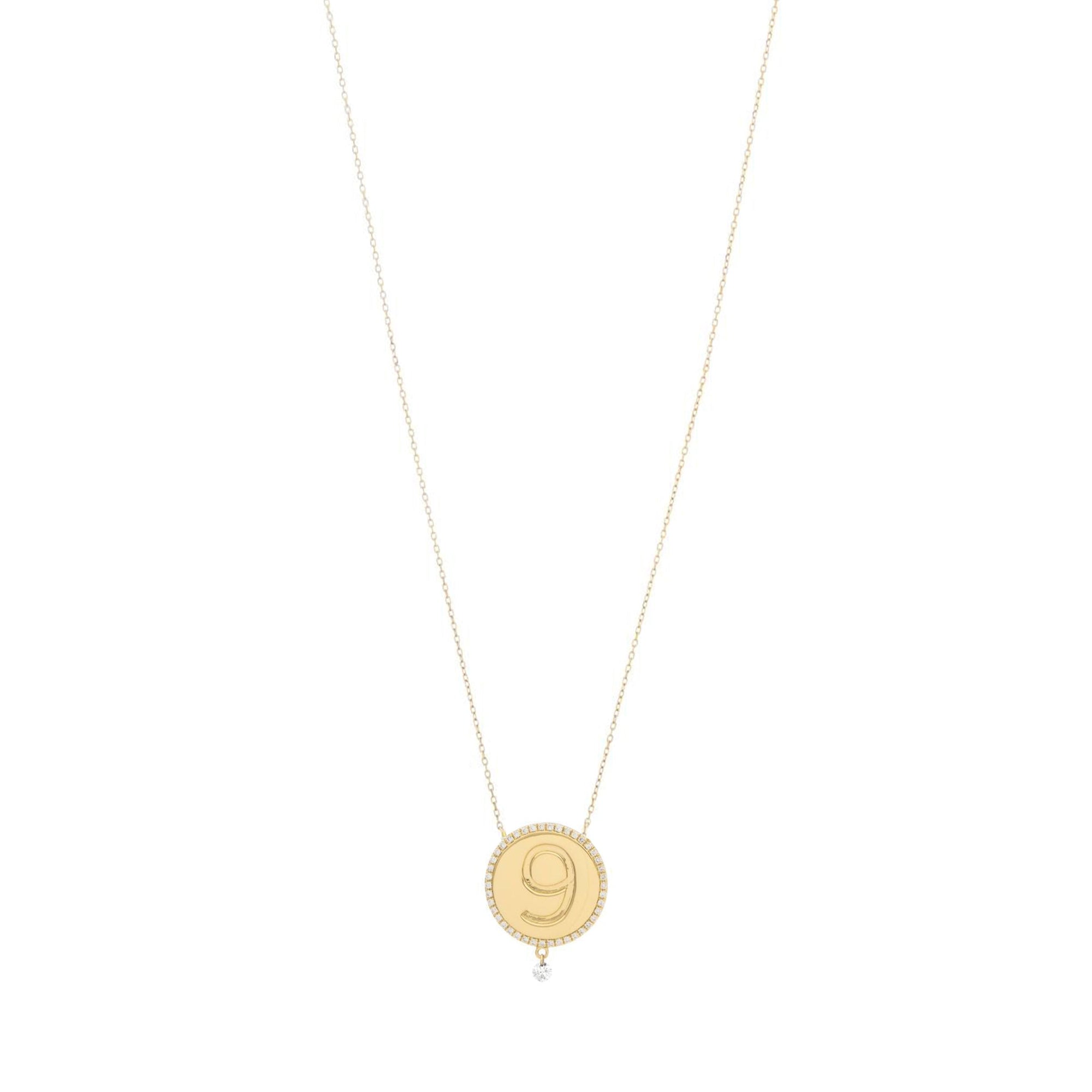Collier One Médaillon N°9 serti d'un diamant - Doré