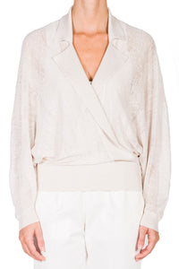 Stone_1QTY // Blouse croisée motif jacquard en lin - Stone