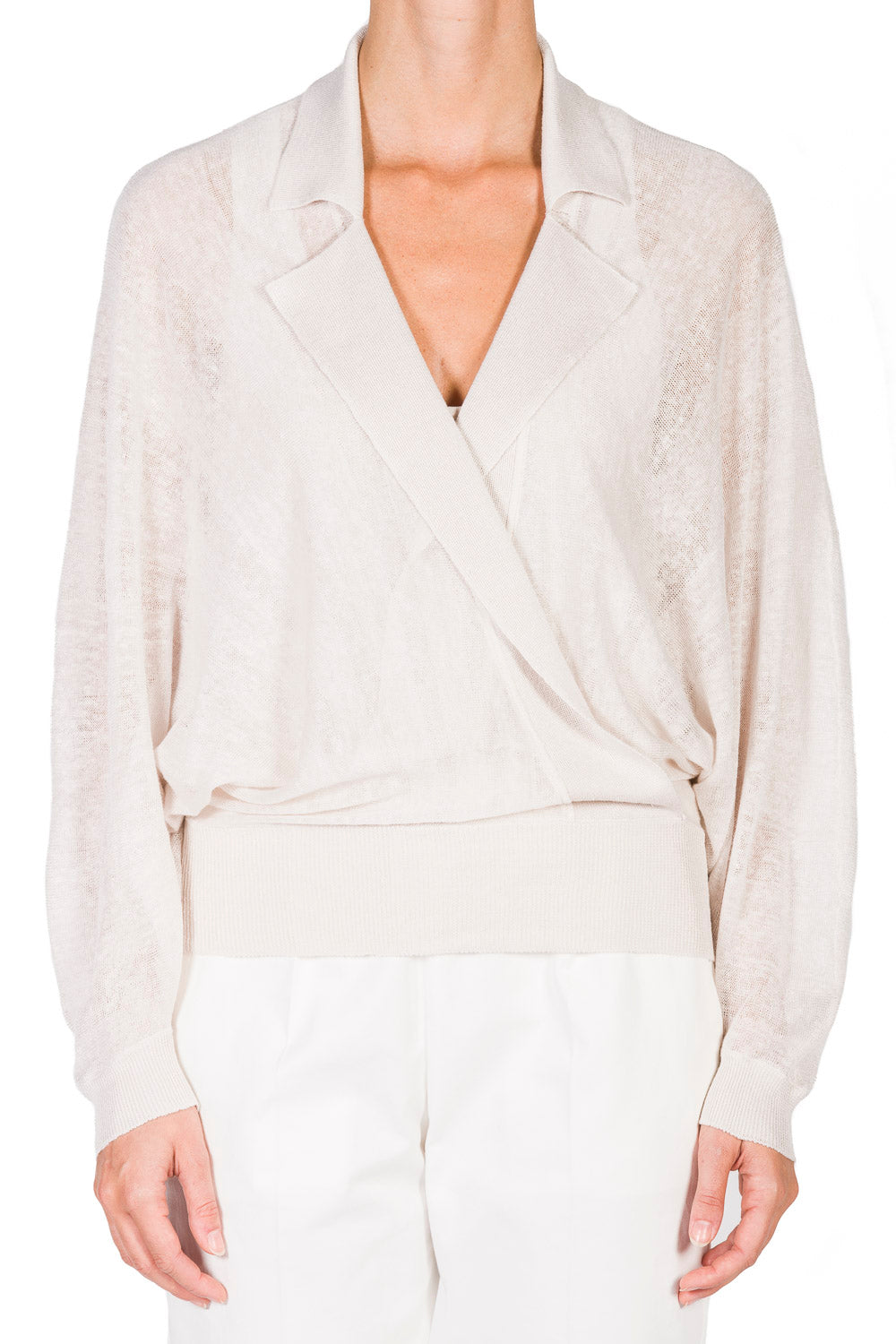 Stone_1QTY // Blouse croisée motif jacquard en lin - Stone