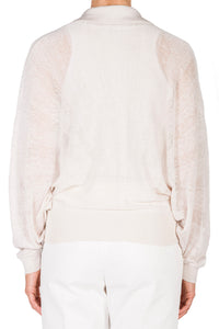 Stone_1QTY // Blouse croisée motif jacquard en lin - Stone