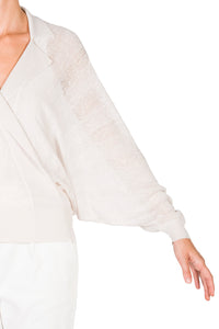 Stone_1QTY // Blouse croisée motif jacquard en lin - Stone