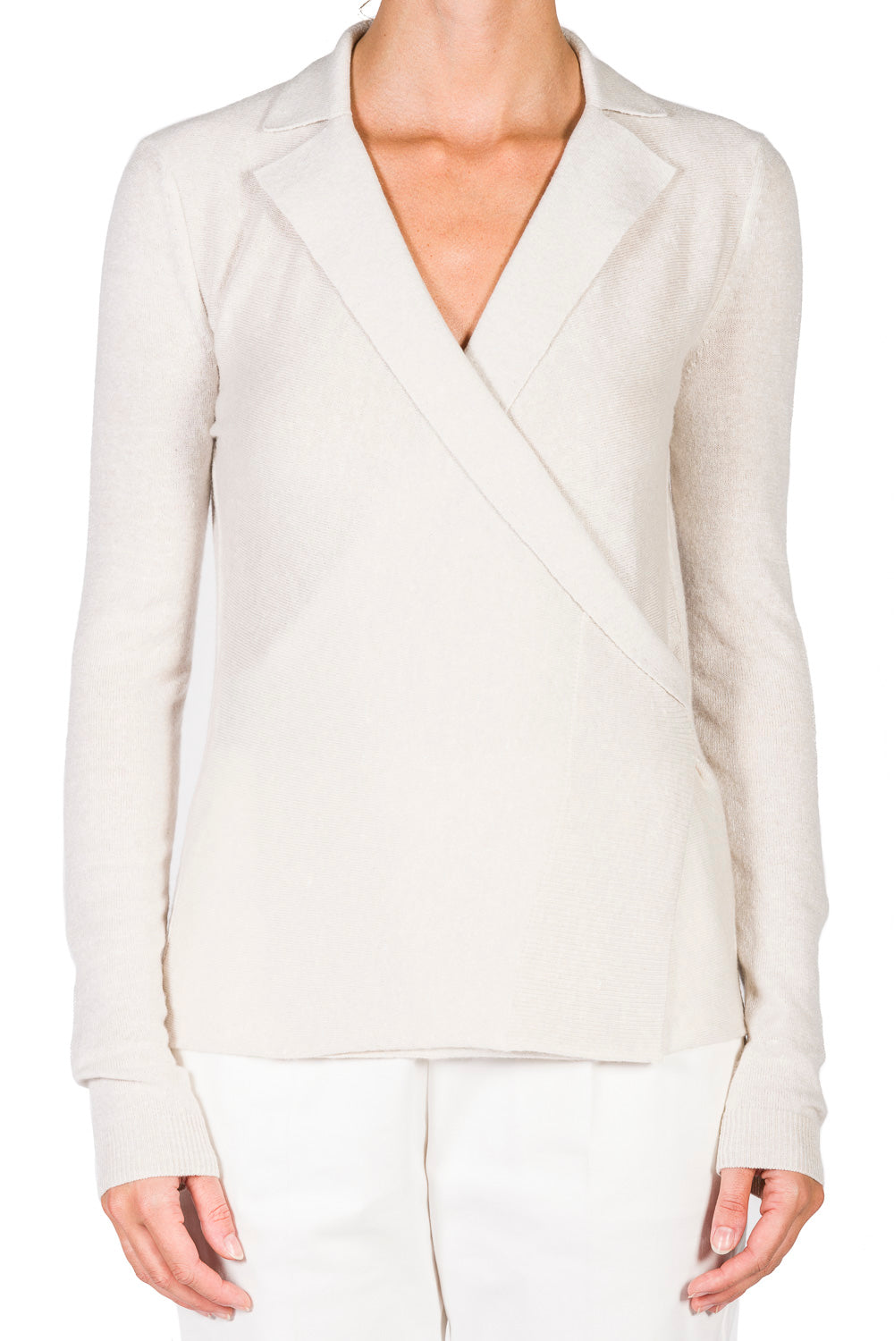 Stone_1QTY // Pull cache-cœur à manches longues en laine - Stone