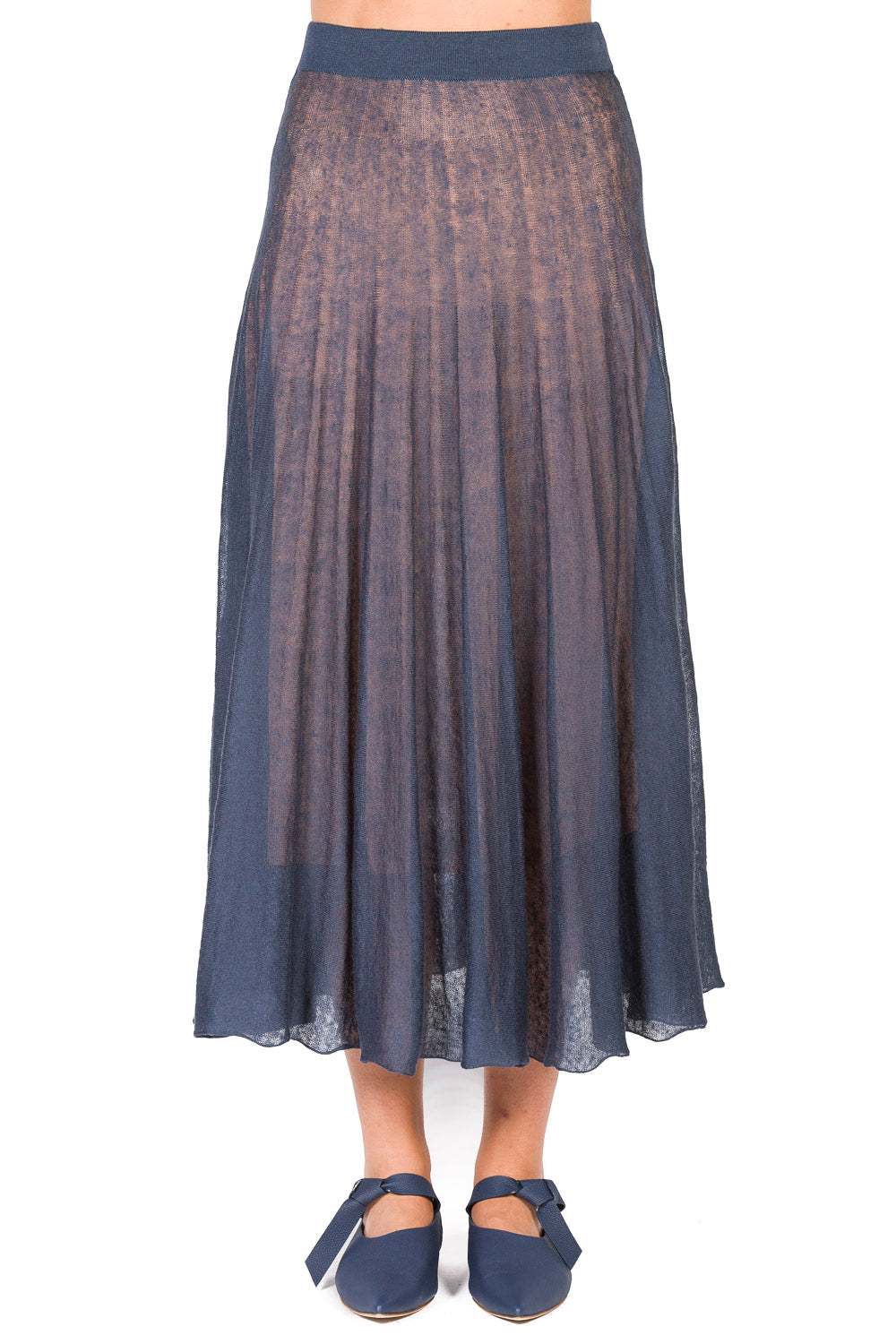 Dark Indigo_2QTY // Jupe longue évasée en soie mélangée - Dark Indigo