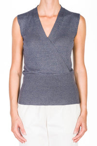 Dark Indigo_1QTY // Top cache-cœur à effet scintillant en laine - Dark Indigo