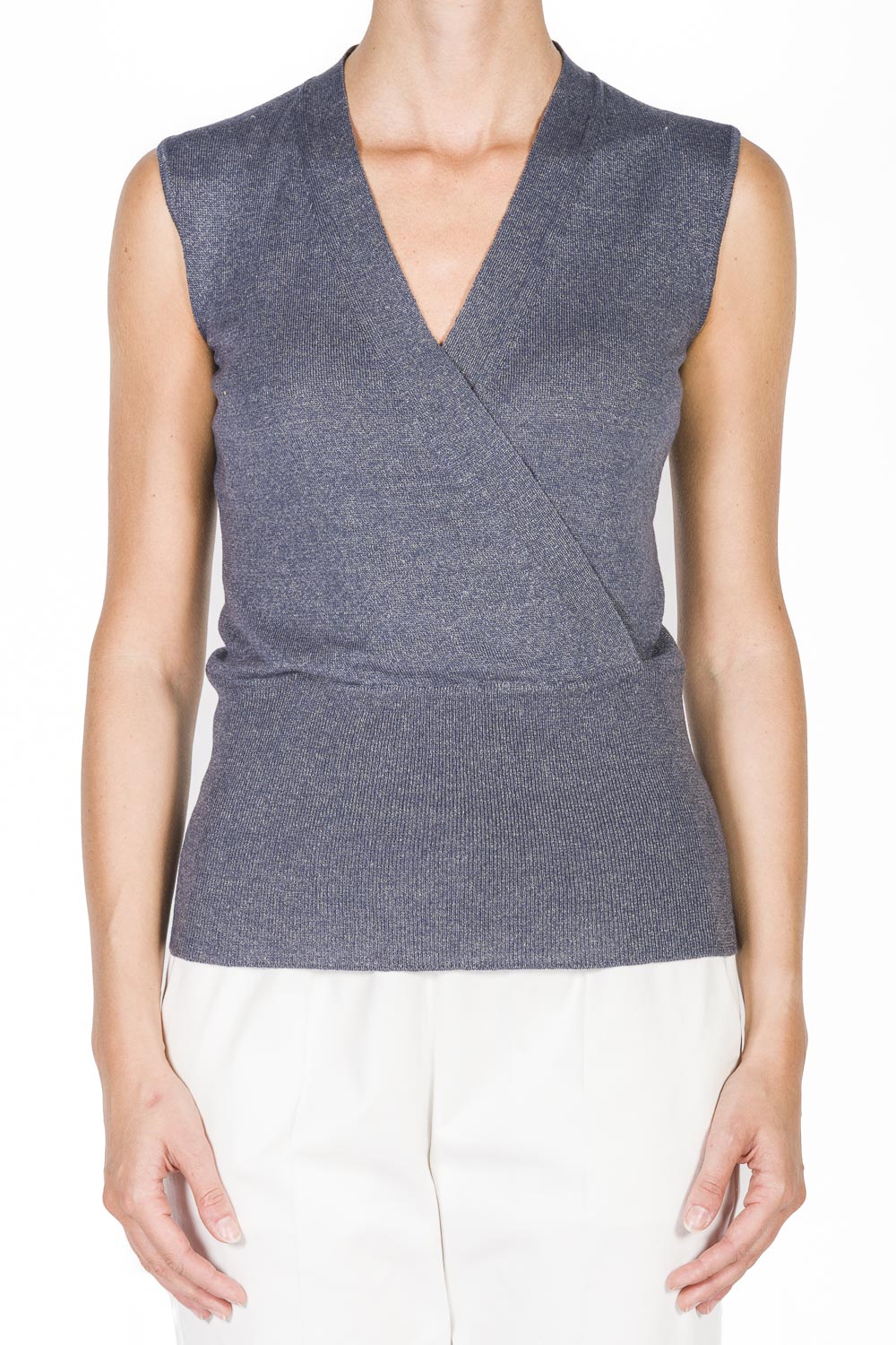 Dark Indigo_1QTY // Top cache-cœur à effet scintillant en laine - Dark Indigo