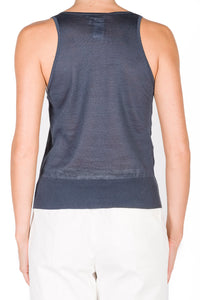 Linen ribbed hem tank top - Dark Indigo