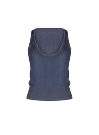 Linen ribbed hem tank top - Dark Indigo