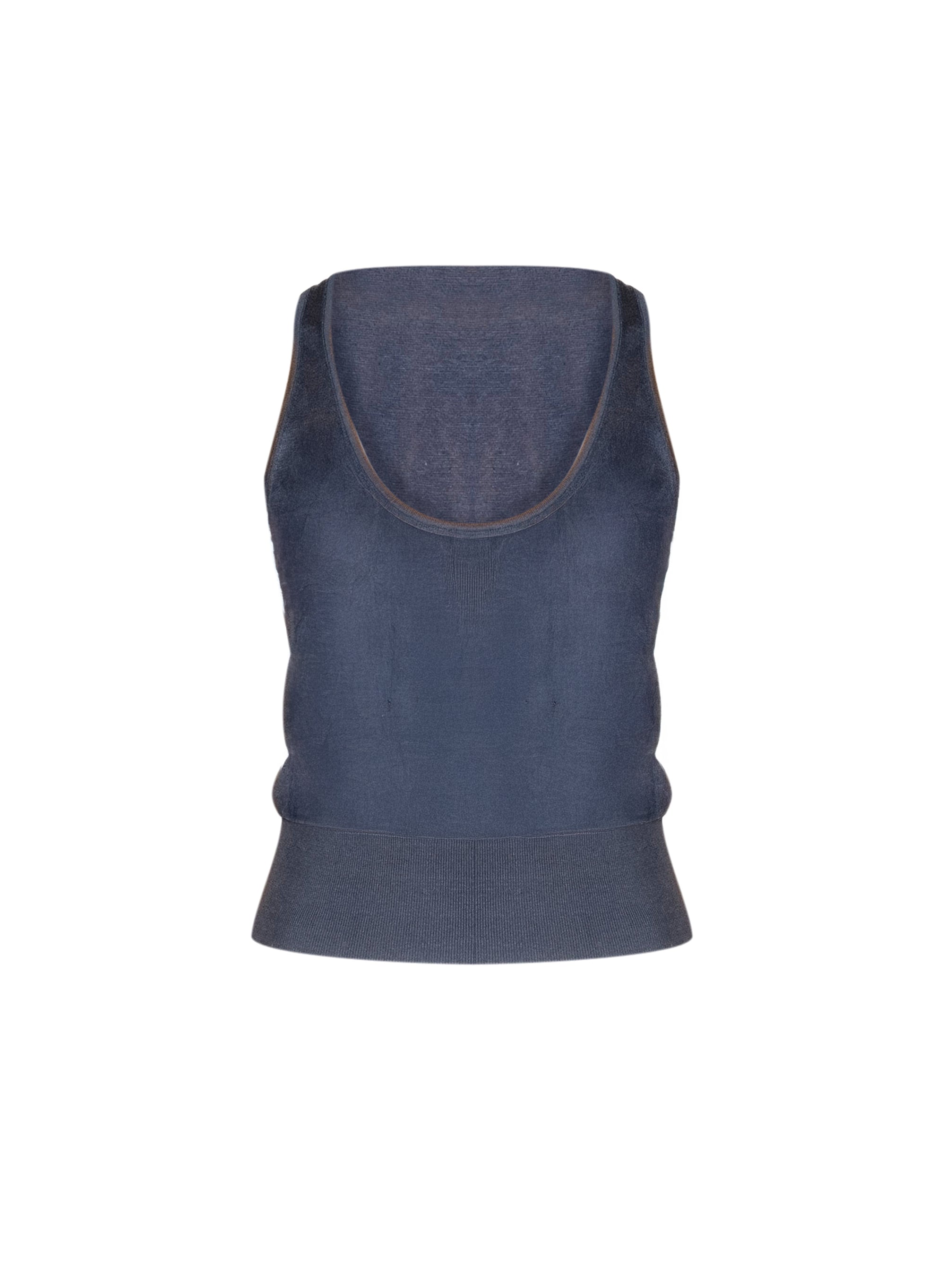 Linen ribbed hem tank top - Dark Indigo