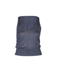 Dark Indigo_2QTY // Débardeur à ourlet côtelé en lin - Dark Indigo