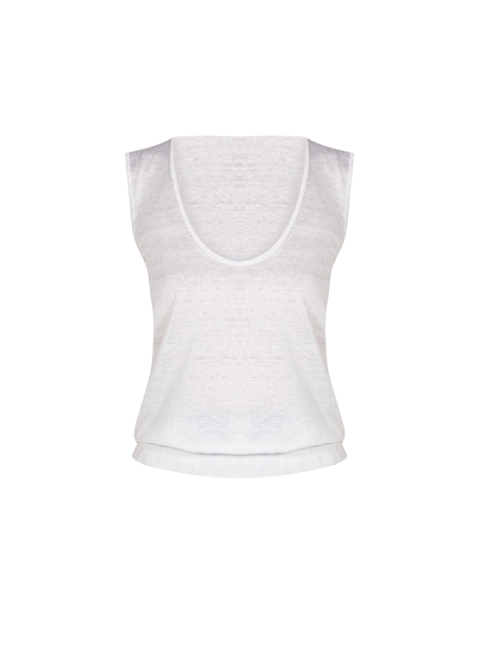 Débardeur à bords côtelés en lin - Ivory