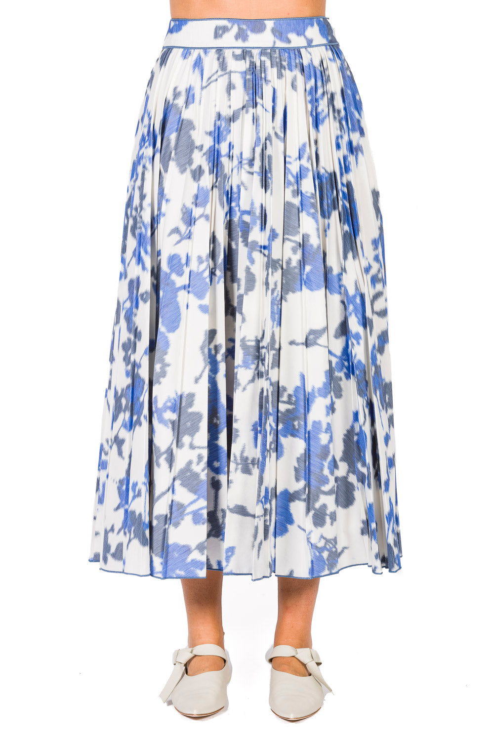 Indigo_1QTY // Jupe plissée à motif fleuri - Indigo