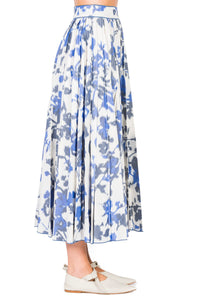 Indigo_1QTY // Jupe plissée à motif fleuri - Indigo