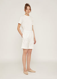 Bianco_2QTY // Short élastiqué et ceinturé en soie mélangée - Bianco