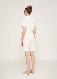 Bianco_2QTY // Short élastiqué et ceinturé en soie mélangée - Bianco