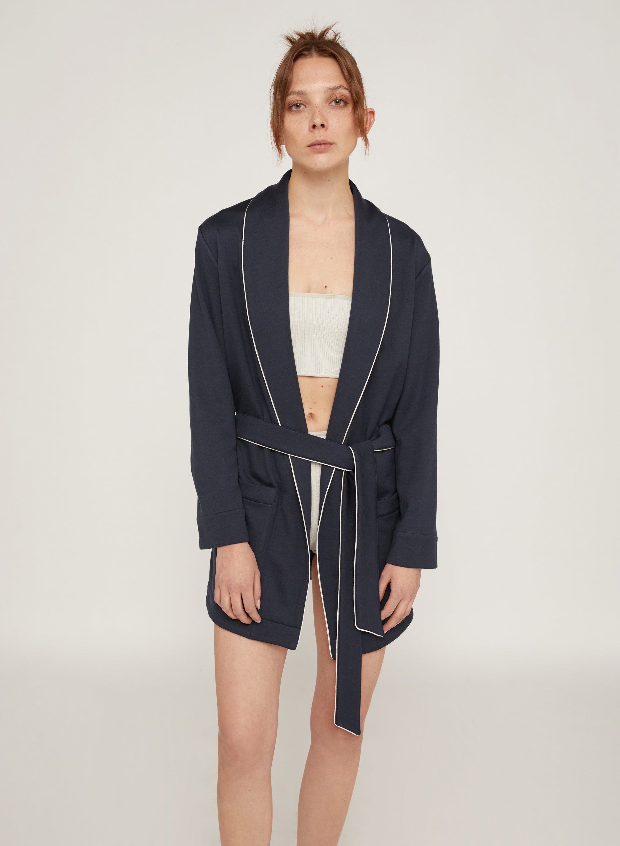 Work Blue_1QTY // Peignoir court en soie - Work Blue