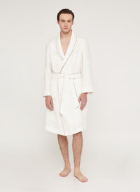 Bianco_1QTY // Peignoir à détail contrastant en lin - Bianco