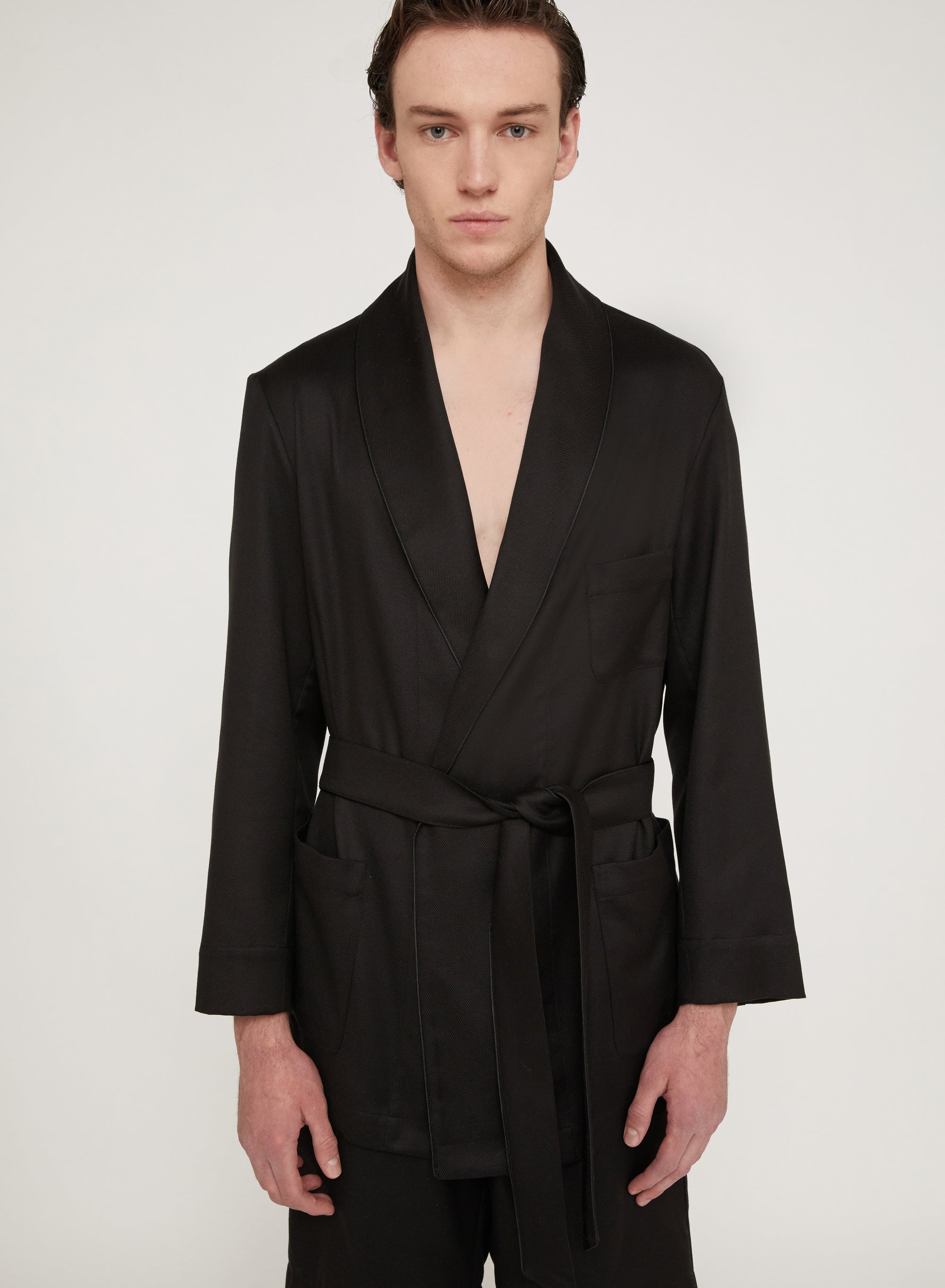 Nero_1QTY // Peignoir en soie mélangée - Nero