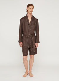 Cacao_1QTY // Peignoir à détail contrastant en lin - Cacao
