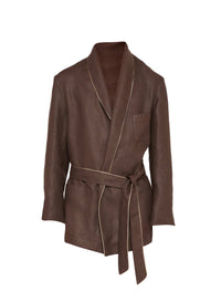 Cacao_1QTY // Peignoir à détail contrastant en lin - Cacao