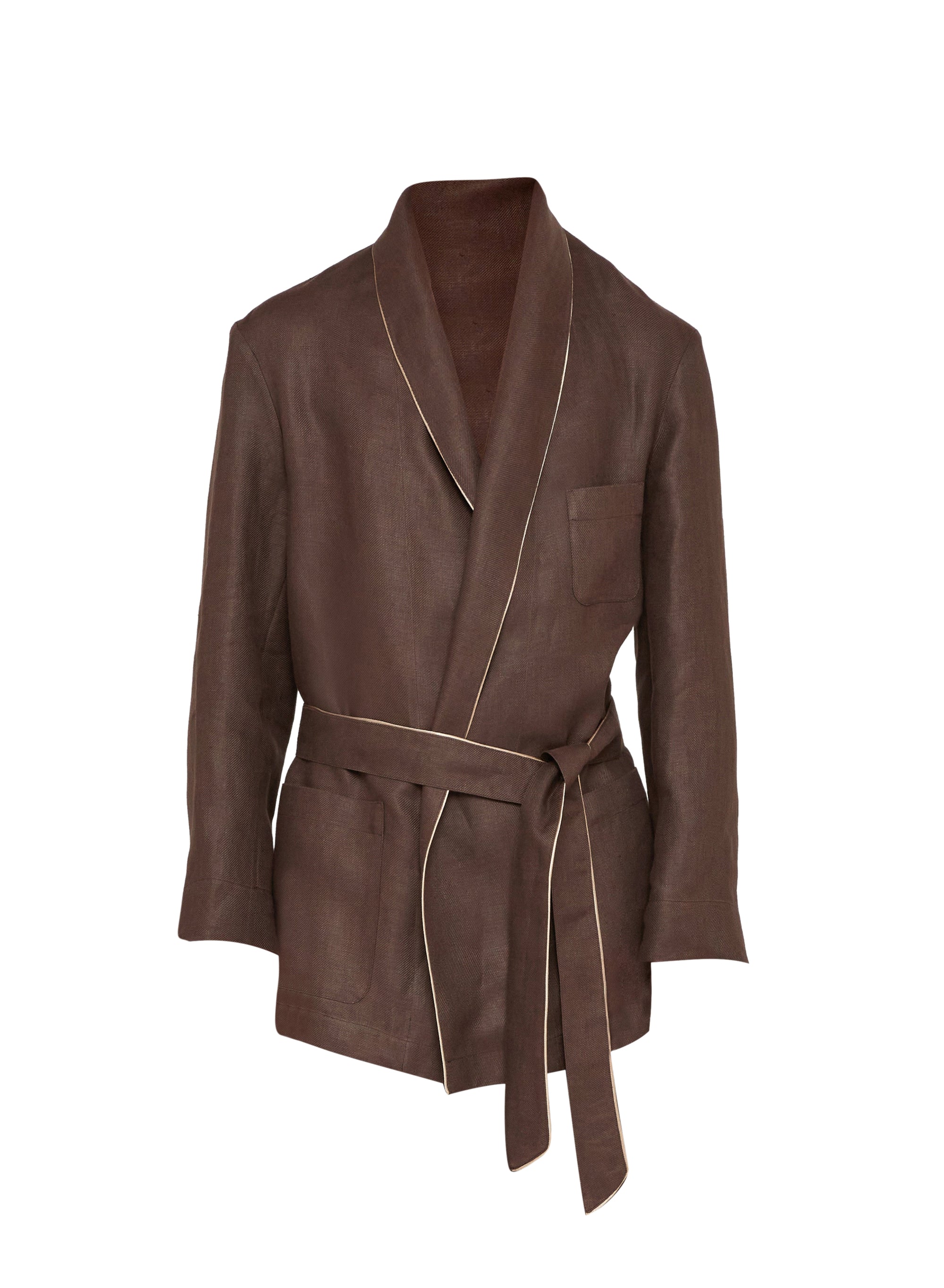Cacao_1QTY // Peignoir à détail contrastant en lin - Cacao