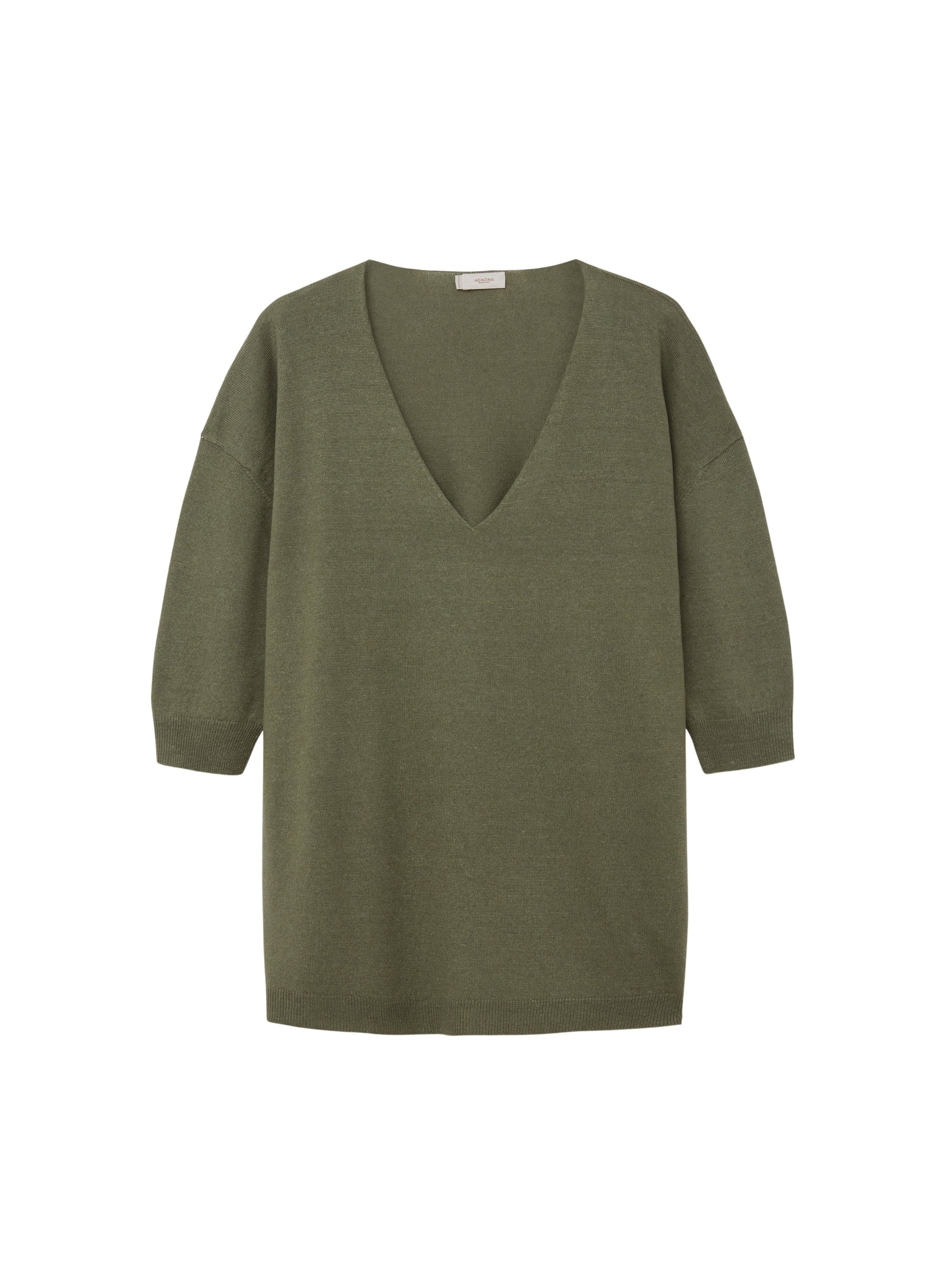 Sage_1QTY // Tunique col V et poignets côtelés en laine - Sage