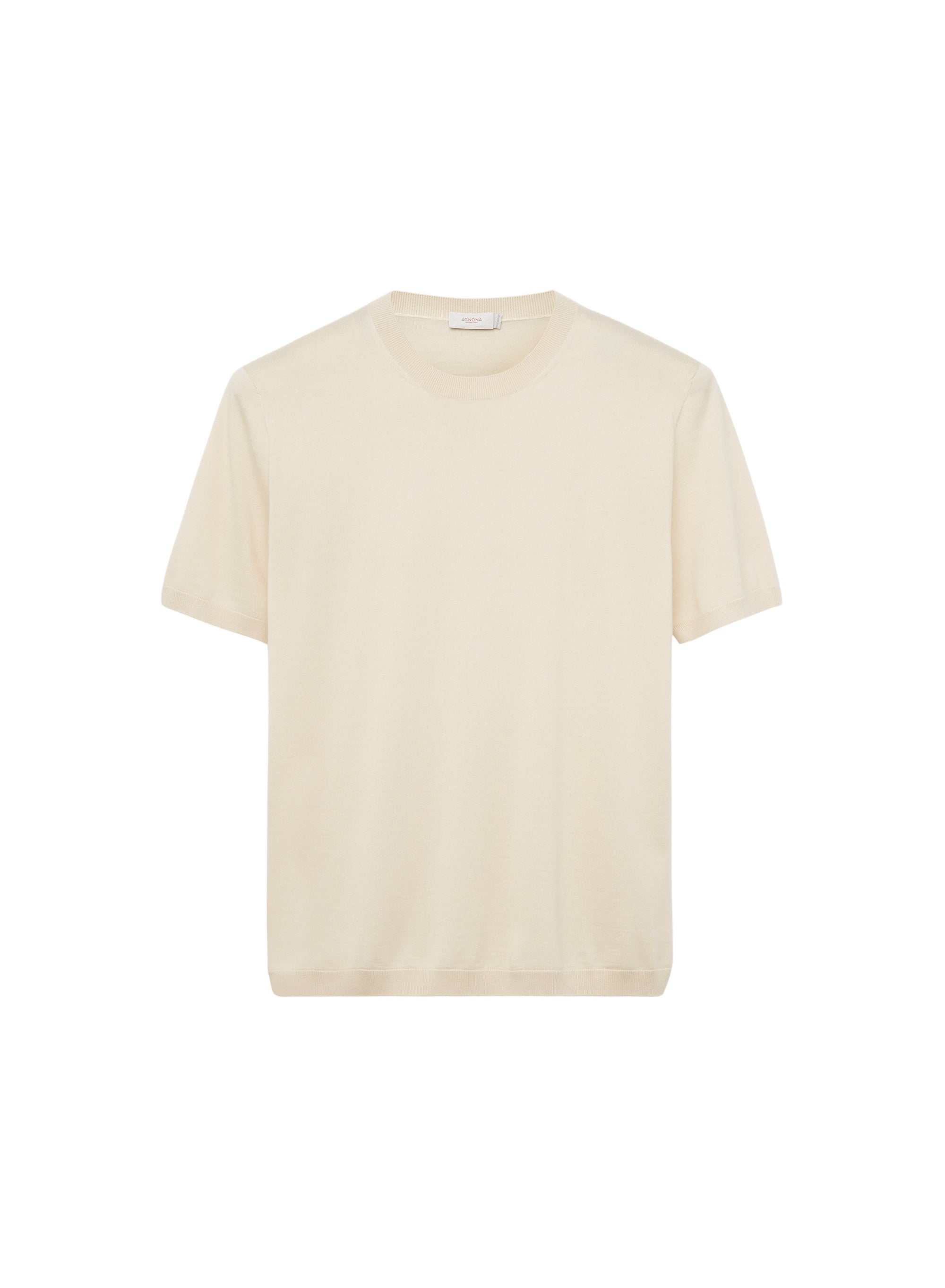 Vaniglia_1QTY // T-shirt à manches courtes col côtelé en soie mélangée - Vaniglia